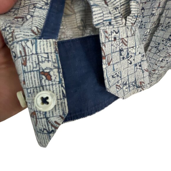 Bugatchi Mens Shaped Fit Long Sleeve Button-Up Shirt Blue White Geometric Print - Picture 4 of 8